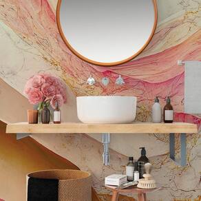 Papel de parede painel 3d mármore branco rosa dourado 1,5m