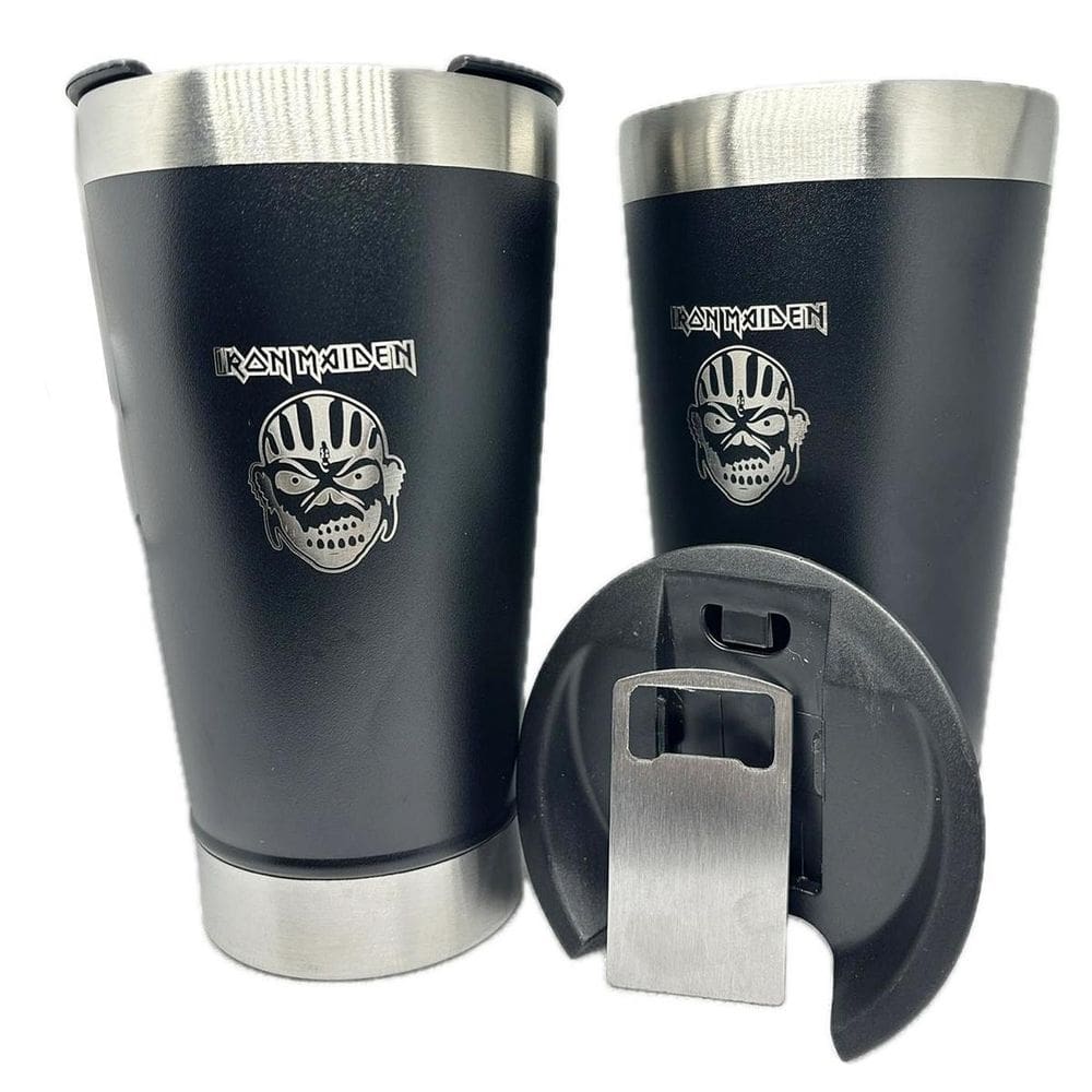 Kit 2 Copos Térmico Iron Maiden 500Ml Tampa + Abridor