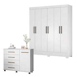 Cômoda Flora e Guarda Roupa Casal Verso Branco - Demóbile