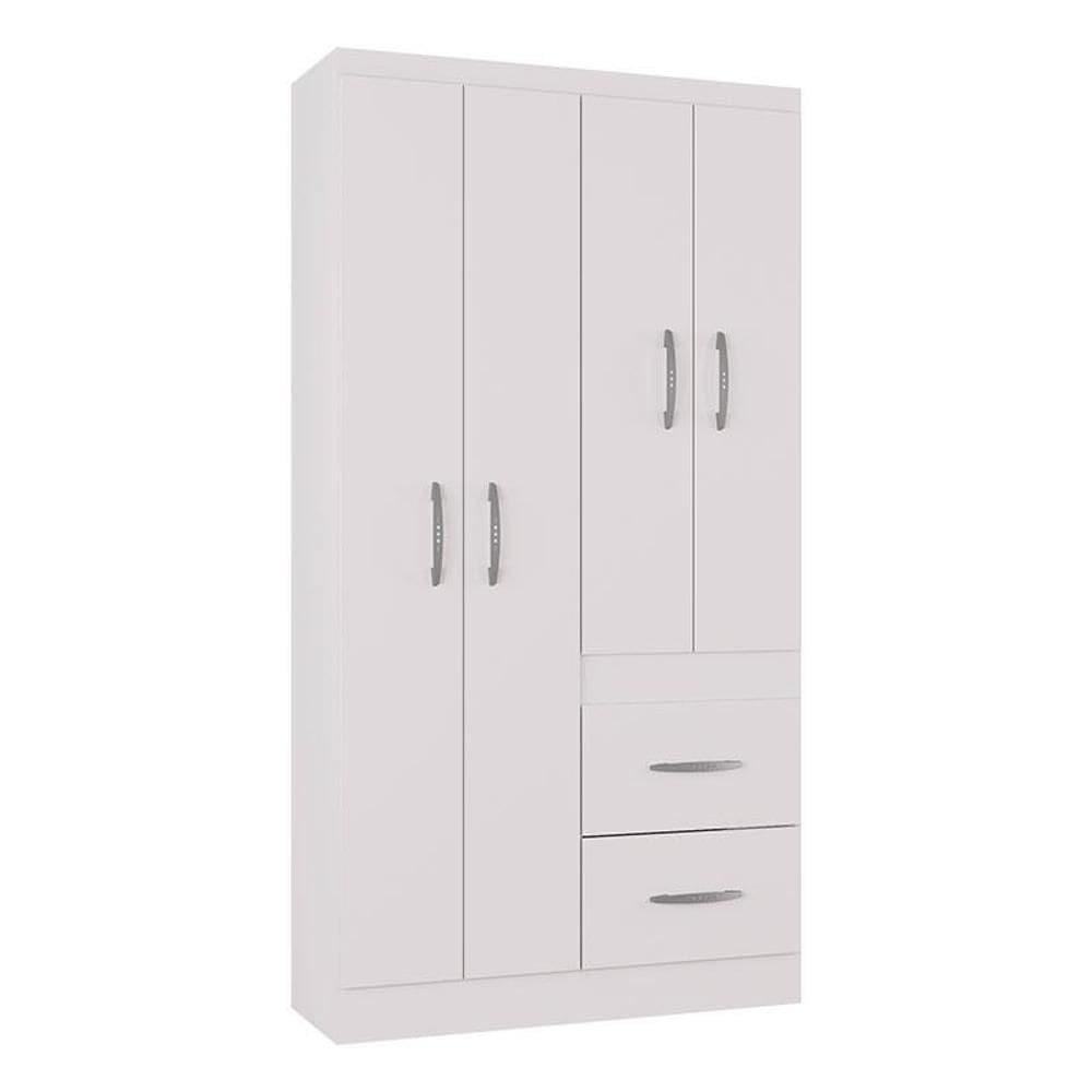 Guarda Roupa Solteiro Milão 4 Portas Branco Brilho – Poquema