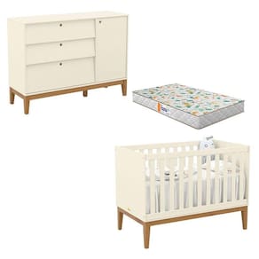 Berço Americano e Cômoda Sapateira Unique Off White Eco Wood com Colchão Gazin - Matic