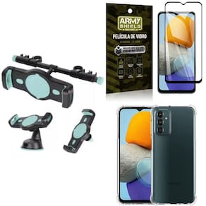 Kit capa samsung m23 5g + suporte veicular 3 em 1 + película