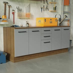 Kit com 2 Balcões Multiuso 4 Portas 3 Gavetas Rustic/Cinza Agata Madesa