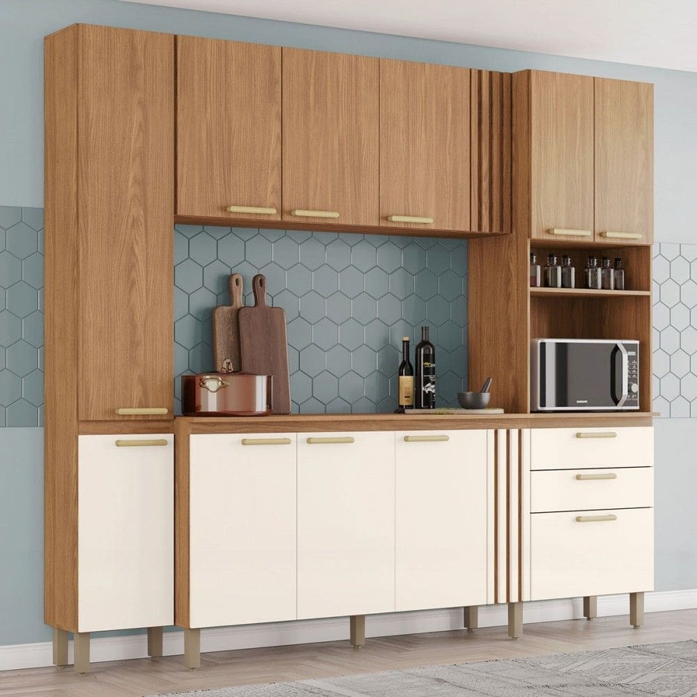 Cozinha Compacta 11 Portas 2 Gavetas Nature/Off White - Briz
