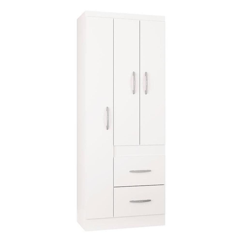 Guarda Roupa Solteiro Milão 3 Portas Branco Brilho – Poquema