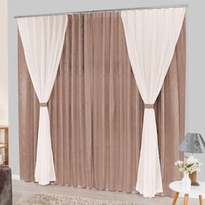 Cortina bhaly jacquard e voal 2,00 x 1,70 trilho comum bege