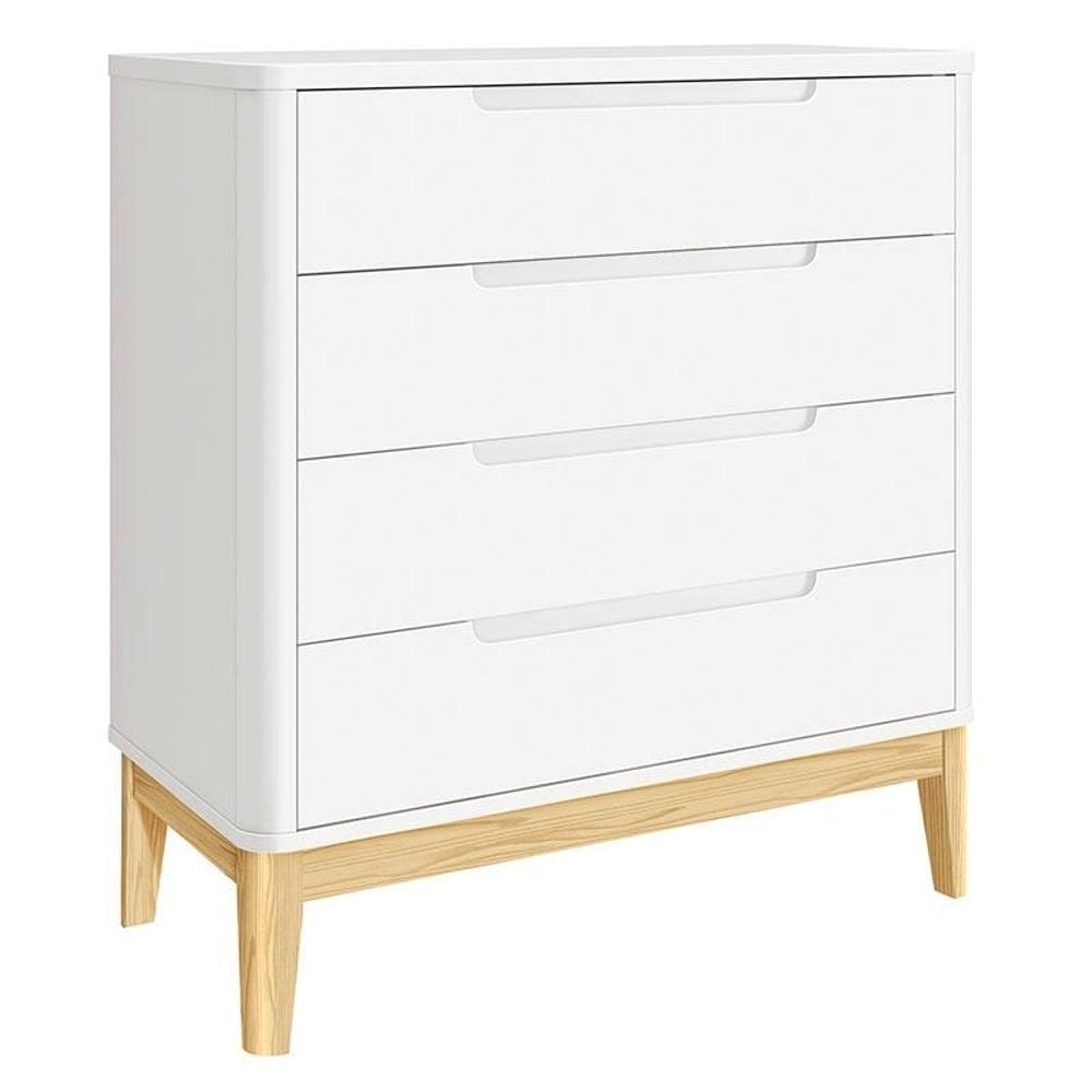 Cômoda Gaveteiro Infantil Classic Boom Branco com Pés Madeira Natural - Reller