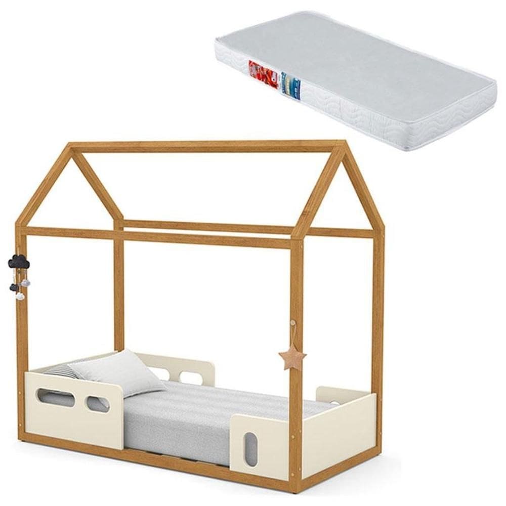 Mini Cama Montessoriana Liv Off White Freijó com Colchão - Matic