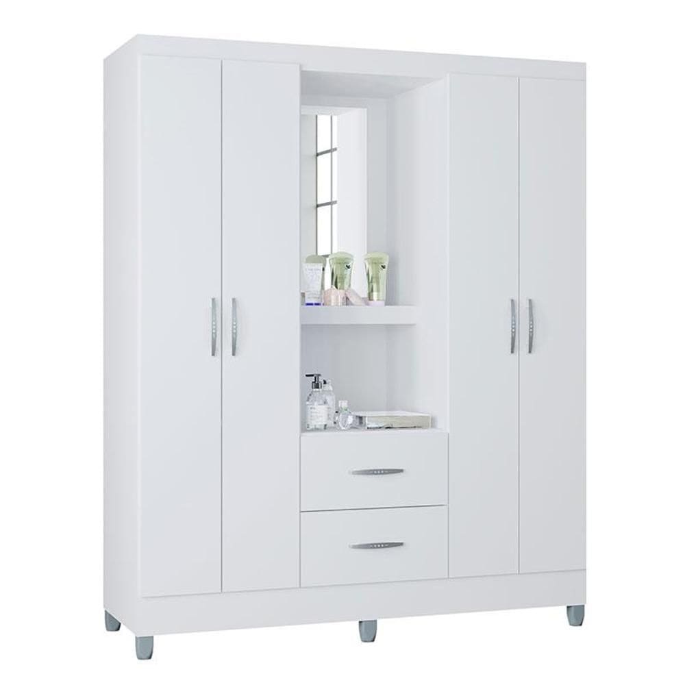 Guarda Roupa Solteiro Cordoba 4 Portas Branco Brilho - Poquema