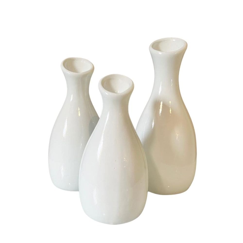 Trio vaso garrafa branco brilho cerâmico enfeite de mesa
