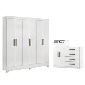 Conjunto Quarto Guarda Roupa E Comoda Ferrara Branco