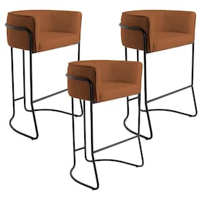 Kit 03 Banquetas Fixa Preto Veludo Telha C-262