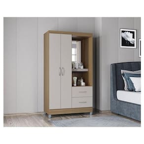 Guarda Roupa Solteiro Ambiente Cordoba 2 Portas Castanho Off White – Poquema