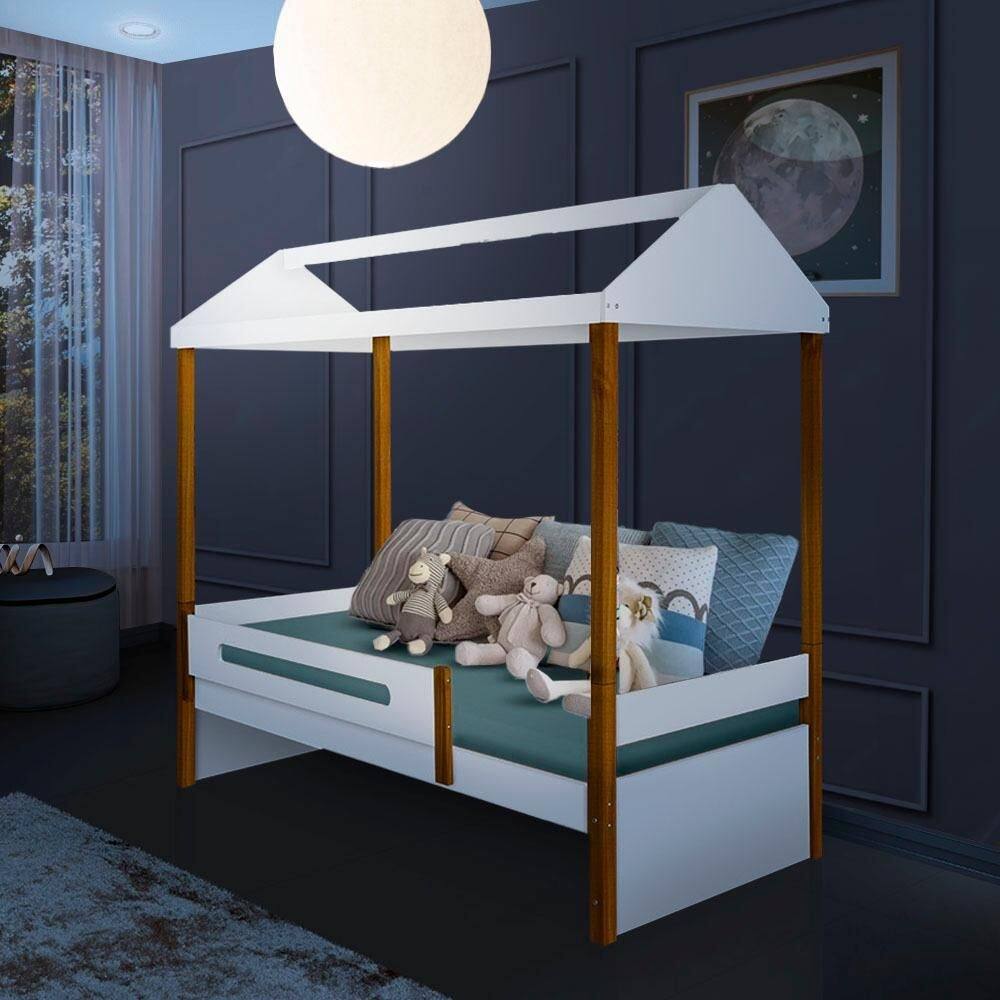 Cama Casinha Solteiro 95 x 200 cm Branco Marrom Thomas Shop JM - Marrom