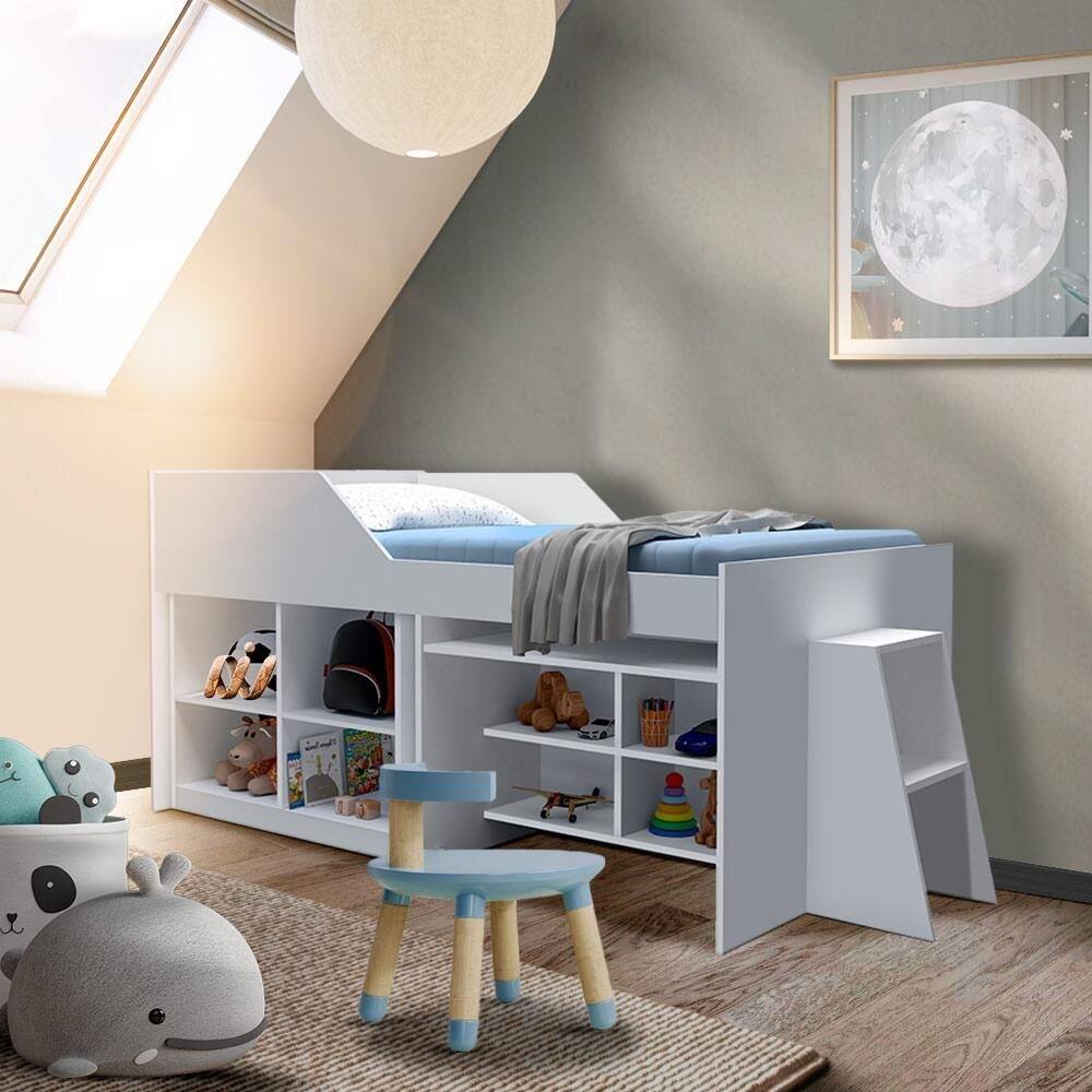 Cama Com Escrivaninha Multifuncional Solteiro 94 x 228 x 114 Branco Muns Shop JM - Branco