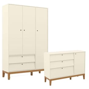 Cômoda Sapateira e Guarda Roupa Unique 3 Portas Off White Eco Wood - Matic