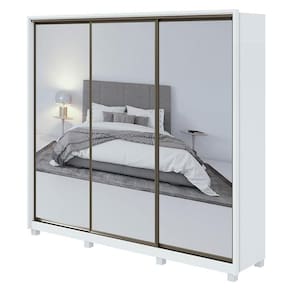 Guarda Roupa Casal Spazio com Espelho Super Glass 270 Branco Brilho e Pés - Lopas