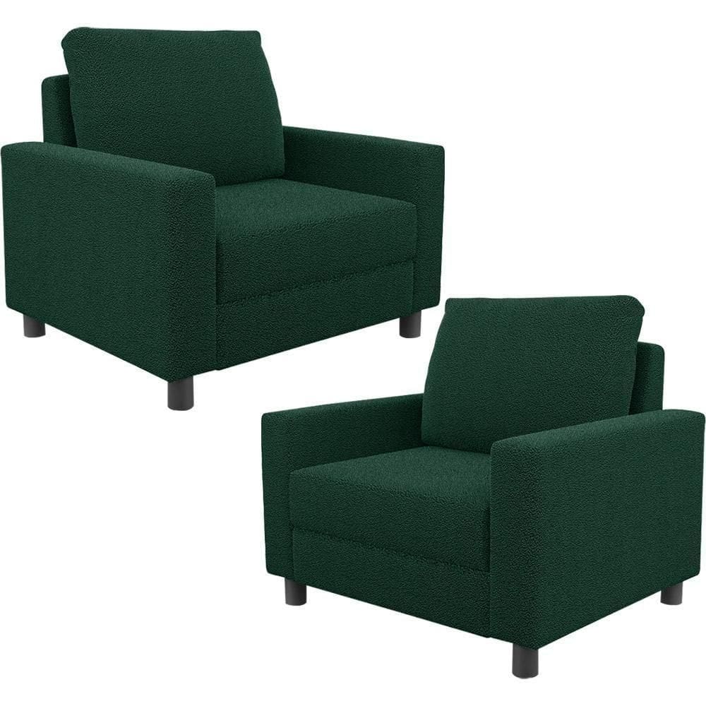 Kit 02 Poltronas Decorativa Malta L02 Bouclê Verde