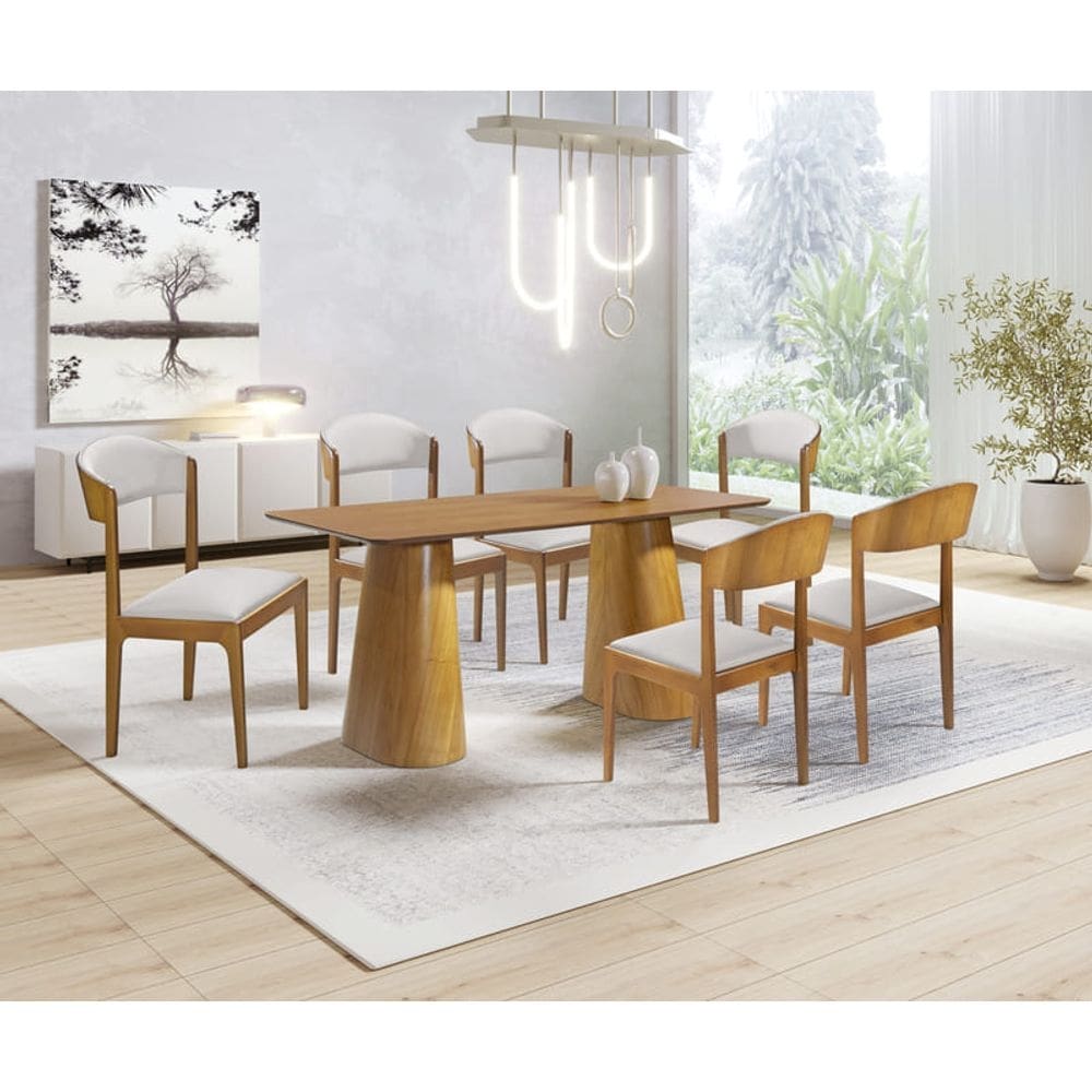 Sala de Jantar Moderna com 6 Cadeiras 2,0x1,0m - Brindisi - Art Salas