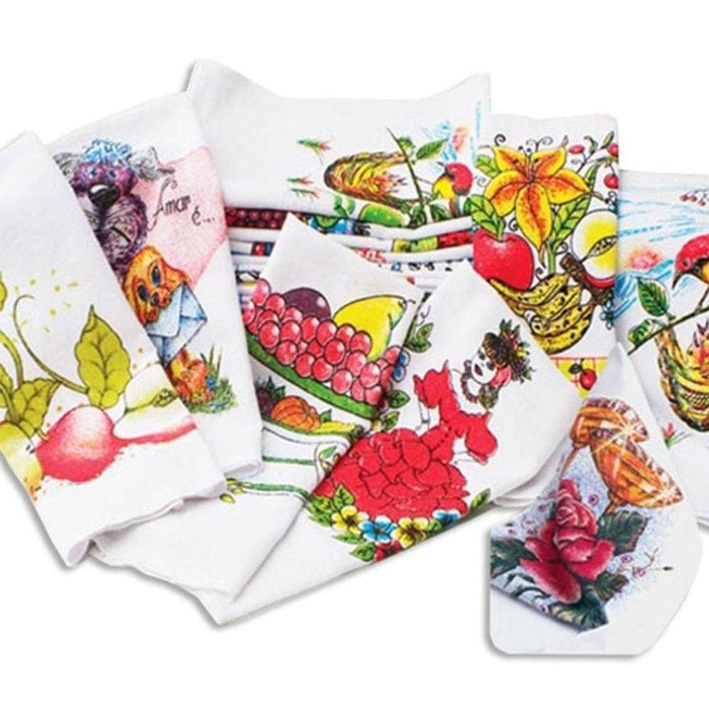 Pano De Prato Estampado Tradicional 03 Unds Branco