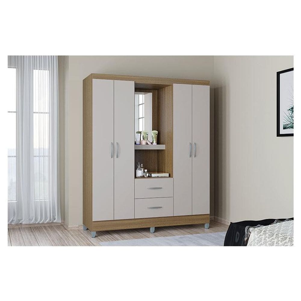 Guarda Roupa Solteiro Ambiente Cordoba 4 Portas Castanho Off White – Poquema