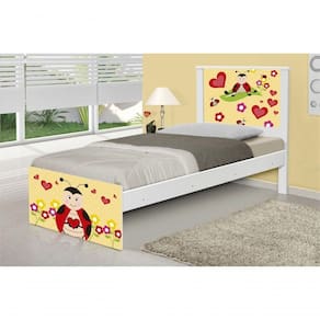 Cama Solteiro Adesivada Joaninha Com Colchão