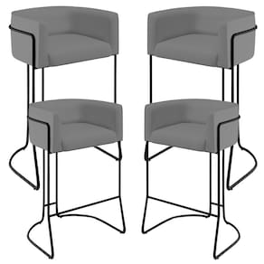 Kit 04 Banquetas Fixa Preto Veludo Cinza C-317