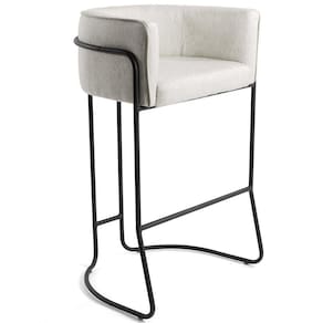 Banqueta Fixa Base De Aço Preto Betina D02 Linho Creme A-48