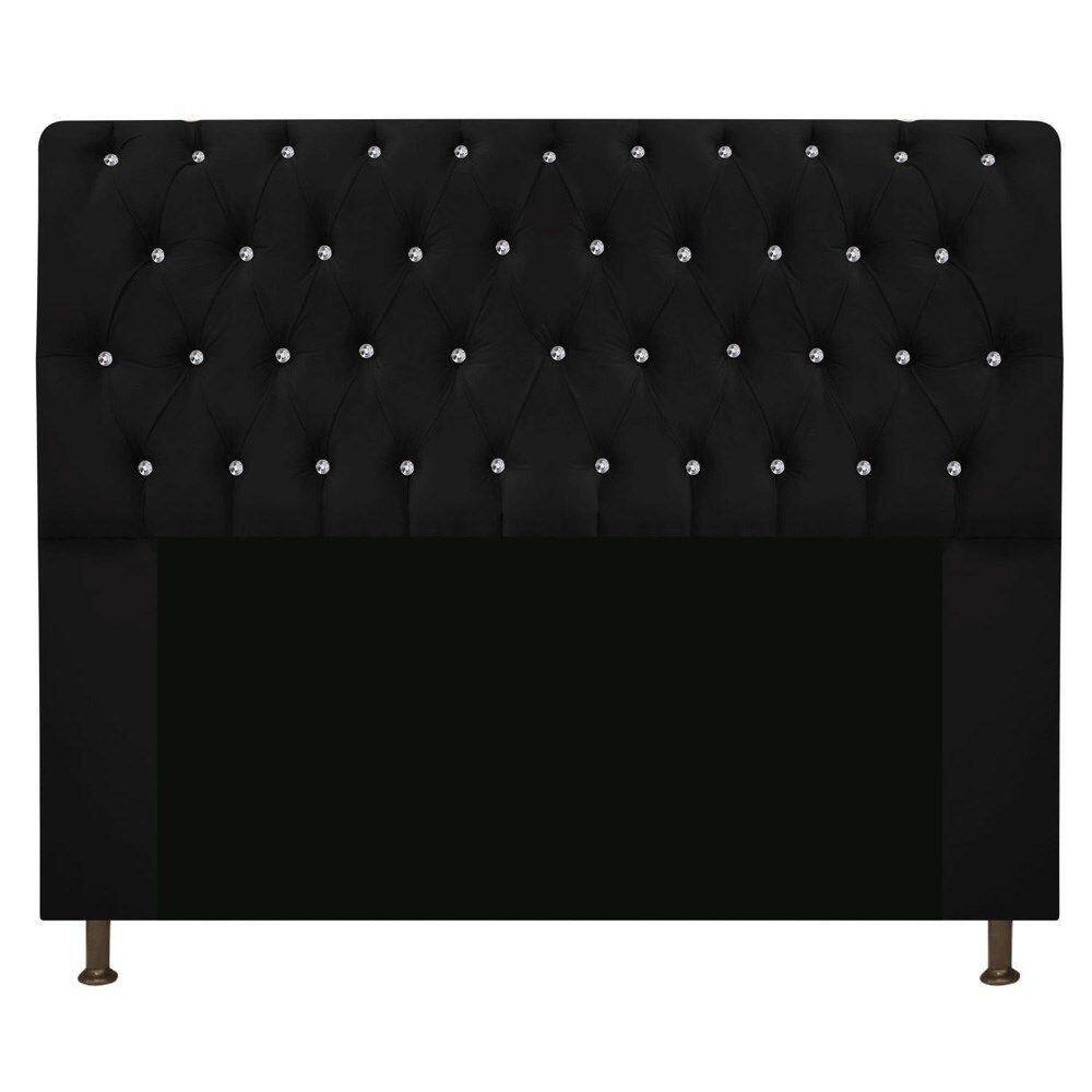 Cabeceira Estofada Lady Com Strass 140 Cm Queen Size Suede - Doce Sonho Móveis Preto