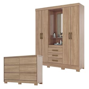 Cômoda Ravenna e Guarda Roupa Solteiro Nápole Jequitibá Brilho - Henn