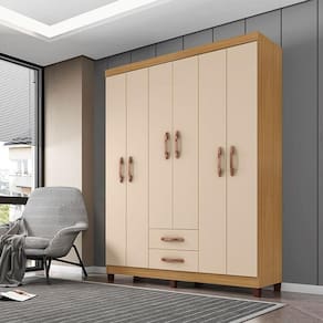Guarda Roupa Casal Ambiente Mogi 6 Portas Carvalho Americano Off White - Incorplac