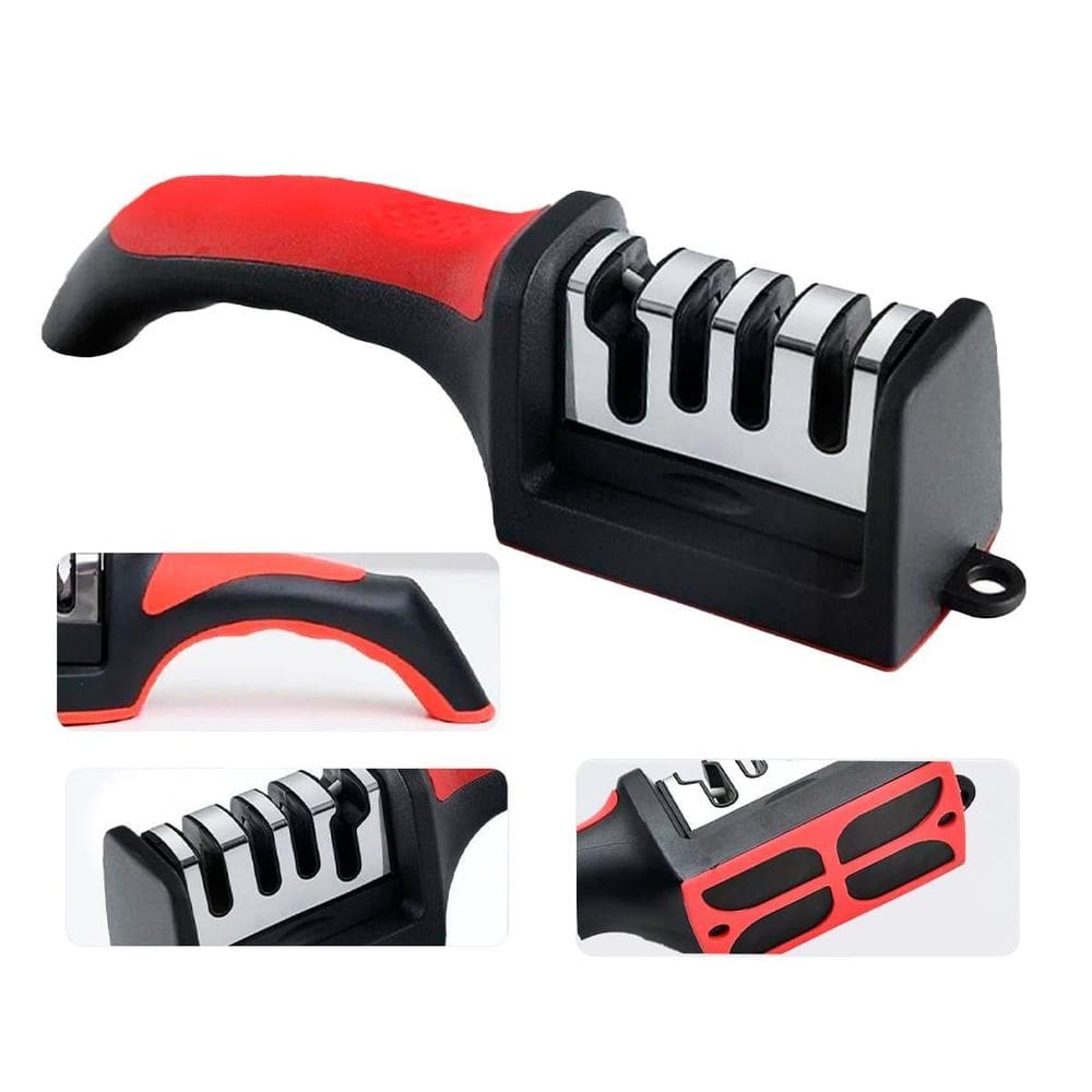 Amolador afiador facas em aço inox base emborrachada 4 em 1