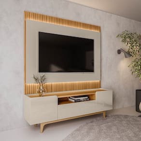 Conjunto Rack Orlando + Painel San Paulo 1.8 Tatuari/Off   White   Brilho