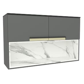 Armário Aéreo 120cm 2 Portas 1 Nicho Cozinha Flórida Grafite / Calacatta