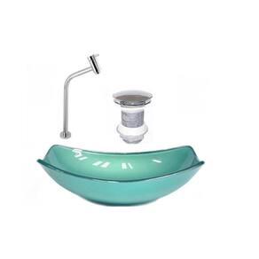 Cuba de vidro oval chanfrada 46cm verde + valvula + torneira