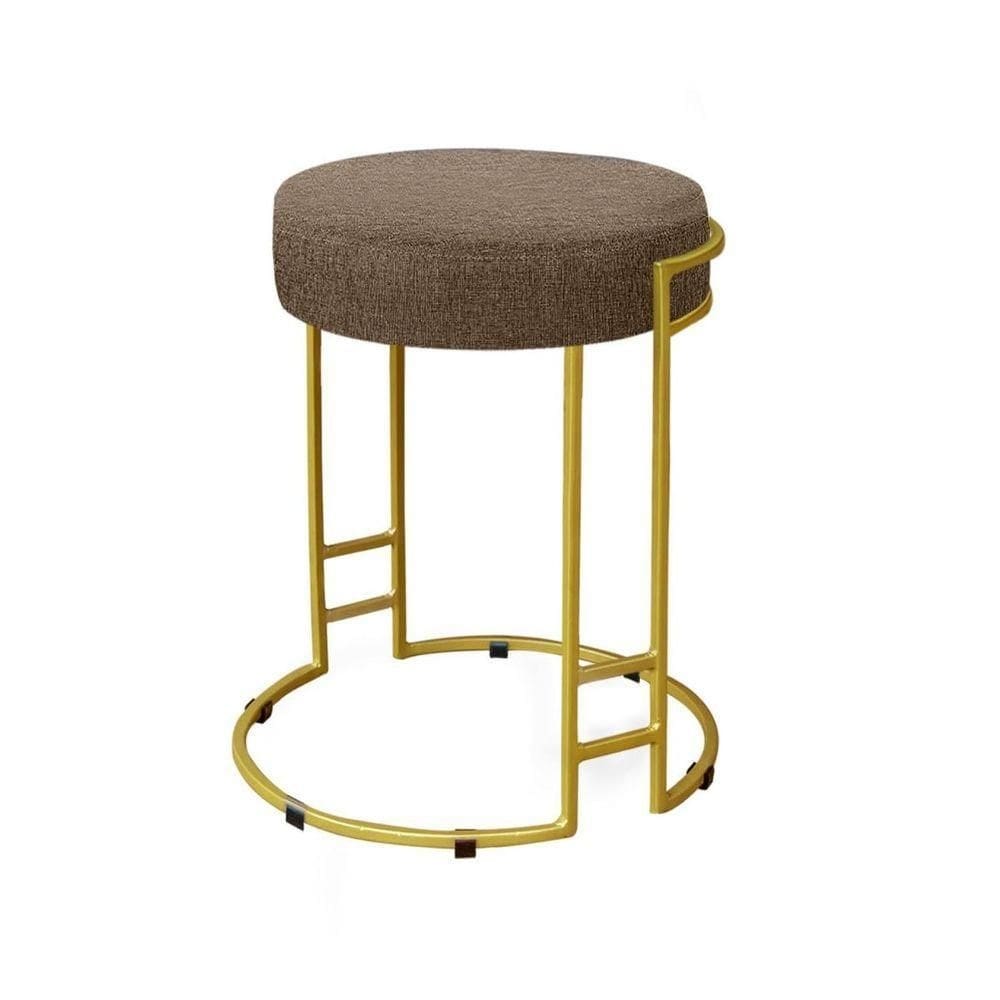 Puff Decorativo Sarah Sala E Recepção Metal Dourado Linho