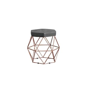 Puff Decorativo Onix Com Armação Bronze Para Sala Em Linho