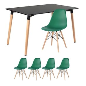 Mesa De Jantar Retangular Eames 80 X 120 Cm Preto + 4 Cadeiras Eiffel Dsw Verde Escuro