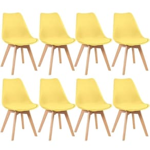 Kit 8 Cadeiras Com Assento Estofado Leda Amarelo