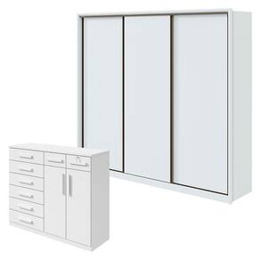 Guarda Roupa Spazio 270 e Cômoda Toronto Branco Brilho - Lopas