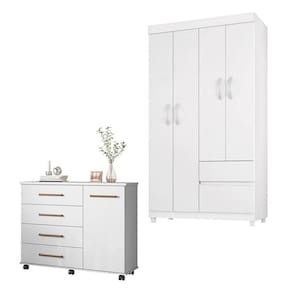 Cômoda Flora e Guarda Roupa Solteiro Lótus Branco Flex - Demóbile