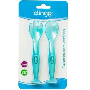 Kit Colher e Garfo Infantil Cabo com Ventosa Clingo