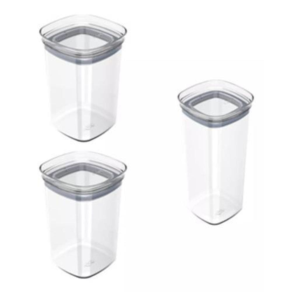 Kit 3X Pote Hermético Organizador Mantimentos Block 1L 1,5L