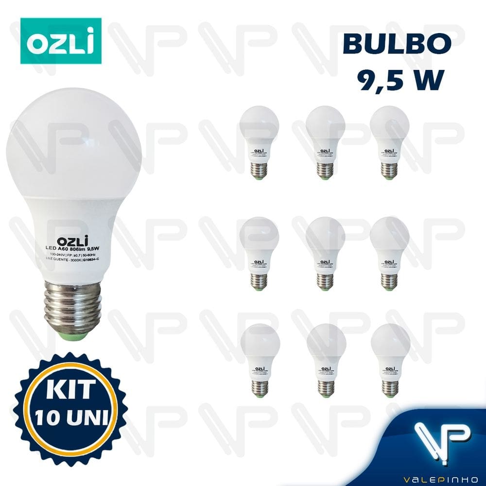 Lâmpada Led Bulbo 9,5W 3000K(Branco Quente)E27 Bivolt Kit10