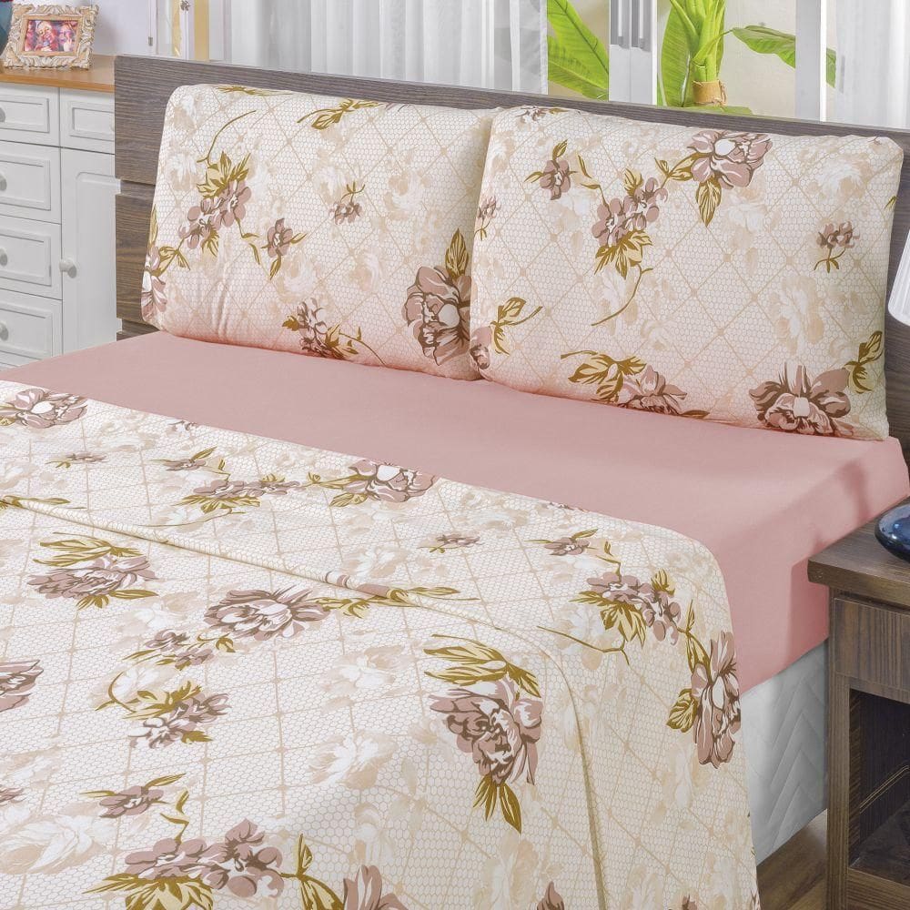 Jogo de lençol king em malha 100% algodão 4 peças - rosê