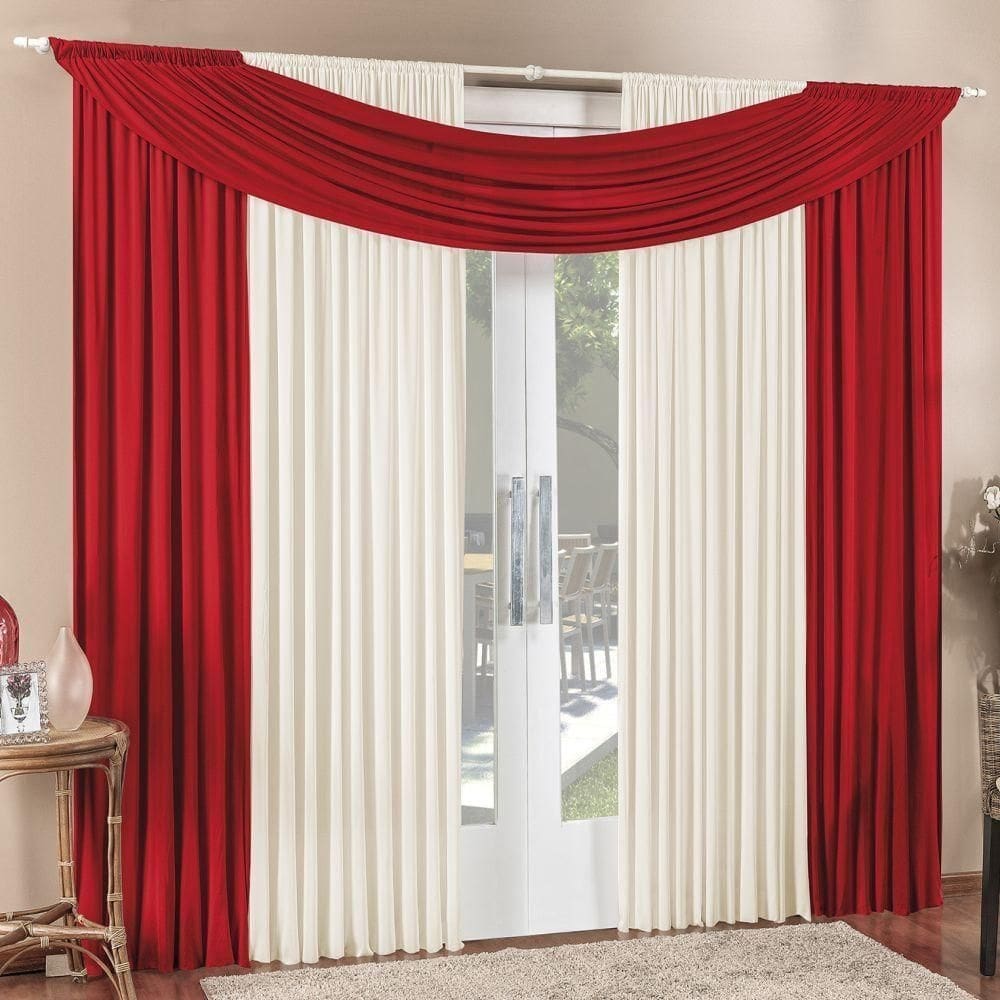 Cortina Tendência 4,00m X 2,50m Para Varão Em Malha Sala Quarto - Vermelha