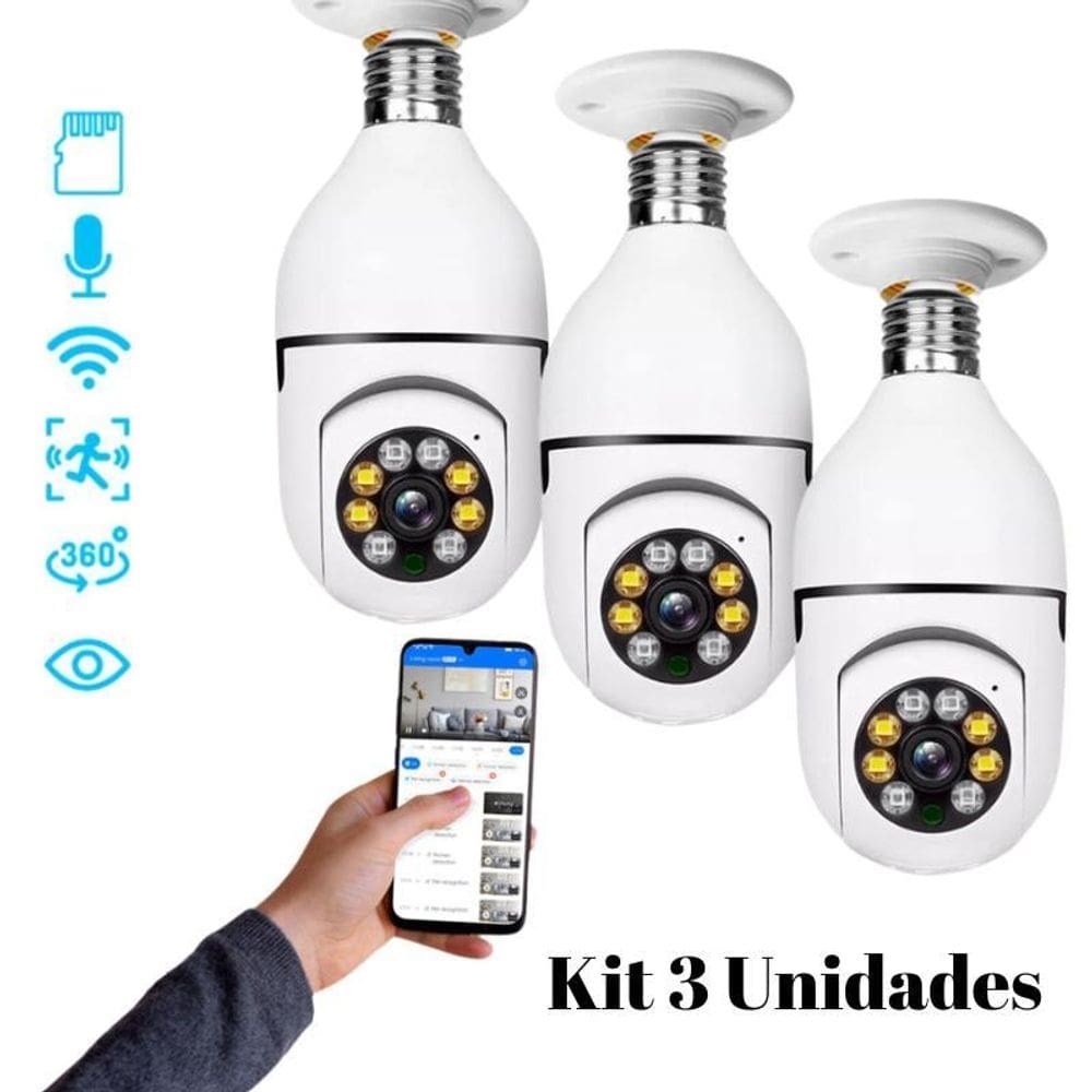 Kit 3 câmera segurança gira 360 a prova d`água infravermelho
