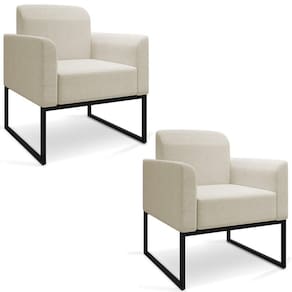 Kit 2 Poltronas Industrial Preta A19 Linho Grosso Bege