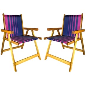 Kit 2 Cadeira De Madeira Dobrável Para Lazer Jardim Praia Piscina Camping Rosa/Marinho - AMZ