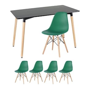 Mesa De Jantar Retangular Eames 60 X 120 Cm Preto + 4 Cadeiras Eiffel Dsw Verde Escuro